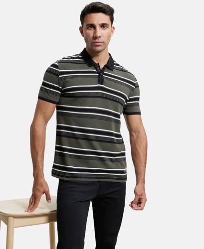 Image of Jockey US93 Men Super Combed Cotton Rich Striped Polo T-Shirt