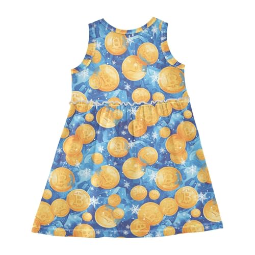 KLL Flying Bitcoins and Snowflakes Baby Girls Party Dresses Cute Beach Sundress Comfy Outfits Crew Neck2