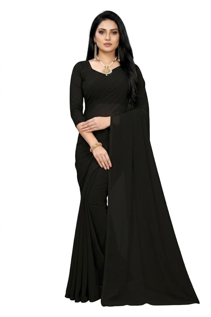 Women's Sky Blue Georgette Saree with Unstitched Blouse Piece, Plain Solid, Lightweight, Ethnic Wear for Party, Wedding, Festive Occasions-picture-18