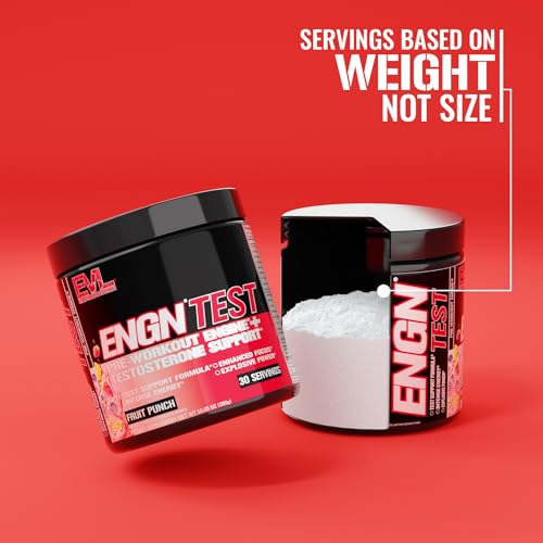 Image of Evlution Nutrition ENGN Test - Intense Pre-Workout with Creatine - Test Support Formula - Pre-Workout Powder for Lasting Energy & Focus - with Beta-Alanine & Caffeine - 30 Servings - Fruit Punch