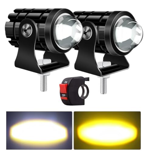 SHOP4U Dual Color Mini Driving Fog Light Lamp for Motorcycles ? White & Yellow LED Projector Lens...