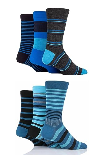 SockShop Mens 6 Pair Socks - Soft, Breathable & Cooling Bamboo Socks with a Gentle Comfort Cuff in Plains and Stripes, Bright and Colourful Multipack Blue Stripes 7-11