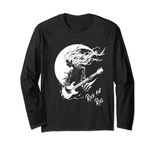 Rock and Roll Punk Rock Band Concert Guitar Moon Halloween Manche Longue