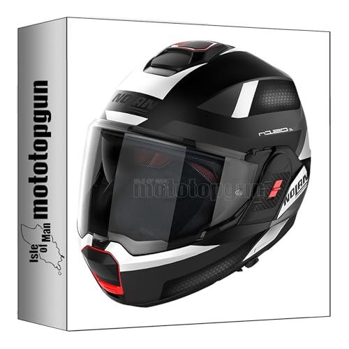 nolan motorbike helmet - flip back n120-1 subway flat black white size m mototopgun