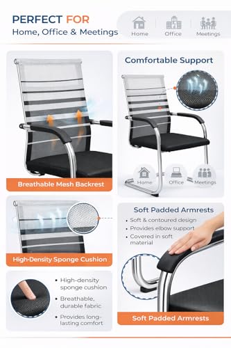 Image of MLU Ergonomic Mesh Office Chair with Armrest & Cushion Seat, Metal Frame Visitor Guest Chair for Study, Conference & Home, Black and Zebra.