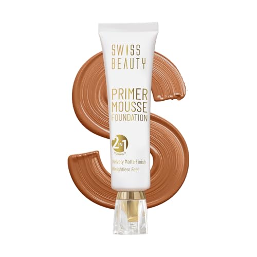 Image of Swiss Beauty Primer Mousse Foundation Weightless Smooth & Velvet Touch, Matte Finish, Face Makeup, Caramel Roast, 30ml