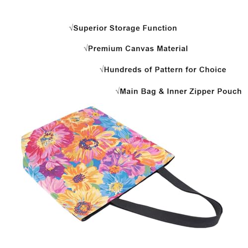 Extra Large Shoulder Tote Bag for Beach Travel Weekender Gym Colorful Flower Pattern Reusable Grocery Canvas Shopping Bag4