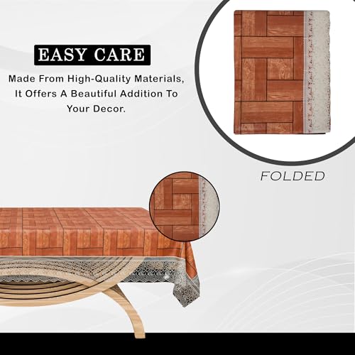 Image of Kuber Industries Center Table Cover | 40X60 Inch | 4 Seater Kitchen Table Cloth | Tabletop Cover | PVC Table Cloth | Decorative Table Cover | Tea Table Cover | Wooden Check Design | Brown, Rectangular