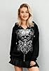 Lxootd Womens Trendy Vintage Y2K Hooded Sweatshirt Skull Print Gothic Graphic Zip Up Pullover with Pockets Coquette Clothes (Black 2, L) #2