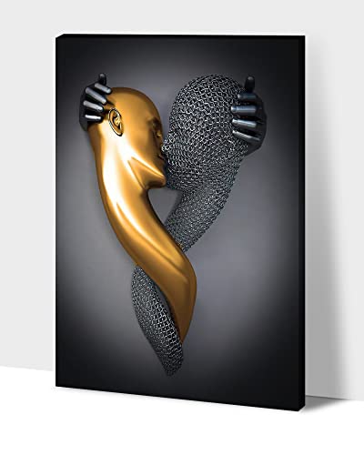3D Wall Art - Silver Gold Hugging Couple Wall Design,