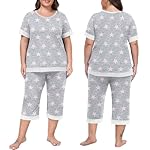 PrinStory Women's Pajama Set Short Sleeve Shirt and Capri Pants Sleepwear Pjs Sets Lounge Set - Image 4