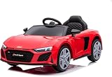 Baroni Home Auto Macchina Elettrica per Bambini Audi R8 Sport, 12V Con MP3, Macchina telecomandata Full Optional, sedile in Eco pelle, porte apribili, Velocità 3-5 km/h, con Telecomando, Rosso