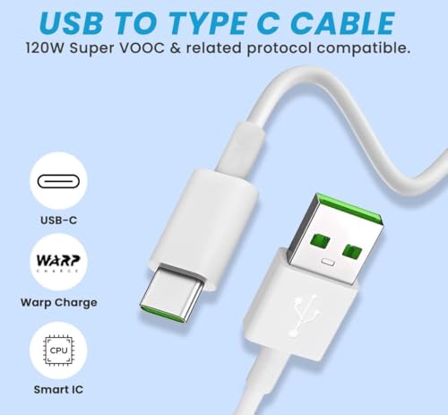 Image of NISHTECH Type C VOOC Flash SuperVOOC Charging Cable Supports Upto 120W Compatible for Oppo Reno /2 /2Z /2F /Reno 10x Zoom /k3(C Type Cable Charger)- White
