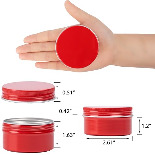 24 Pack 4oz/120ml Screw Top Aluminum Tin Jars with Screw Lids and Blank Labels - Refillable 120ml Metal Containers for Lip Balms, Candles, Salves, Spices, Crafts(Red)2