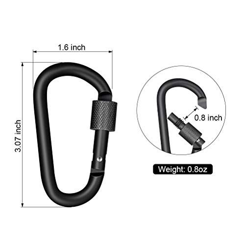 Emoly 5 Pack Locking Carabiner Clip D Shape Spring-Loaded Gate Aluminum Keychain Gate Buckle for Home, Rv, Camping, Fishing, Hiking, Traveling and Keychain - Black