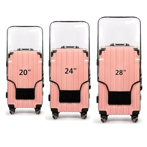 Image of Suitcase Cover | 20 inch, 24 inch, 28 inch Transparent PVC Luggage Cover for Hard Trolley Bag | Waterproof Clear Protective Trolley Bag Cover with Zipper, Travel Dustproof Protector (Pack of 3)