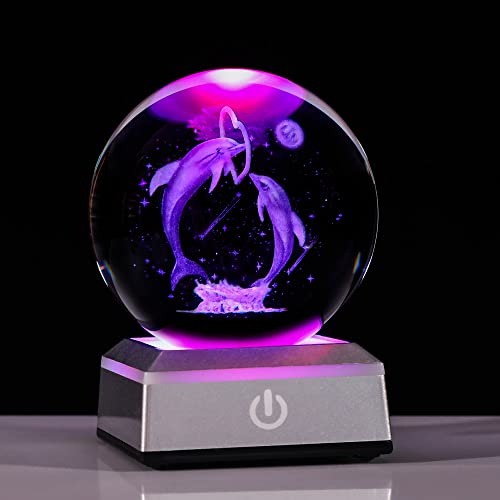 Statue pour décoration haut de gamme en boule de cristal dauphins 3D