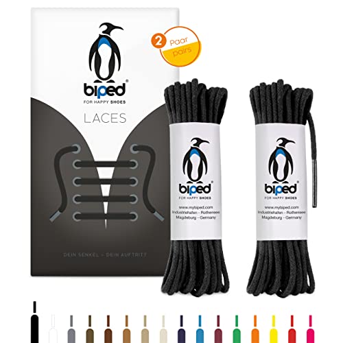 biped LACES 2 pares de cordones redondos de algodón de ø 2 mm de grosor - cordones resistentes al desgarro para zapatos de cuero y calzado informal - fabricados en la UE z2900(negro, 90 cm)