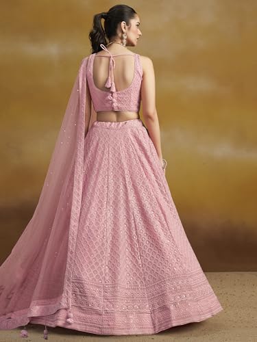 Image of Zeel Clothing Women's Sequins Thread Embroidered Georgette Lehenga Choli With Dupatta (5124-Women-Lehenga-Choli-New; Free size)