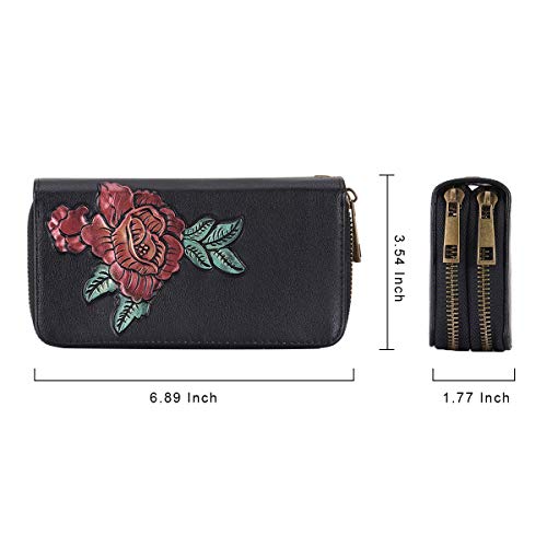 Image of XEYOU Double Zipper Long Clutch Wallet Cellphone Wallet for Women with Removable Wristlet Strap for Credit Card, Cash, Coin, Bill