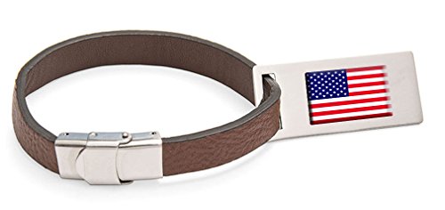 Drapeau des États-Unis acier gravé et cuir véritable au fini texturé unique