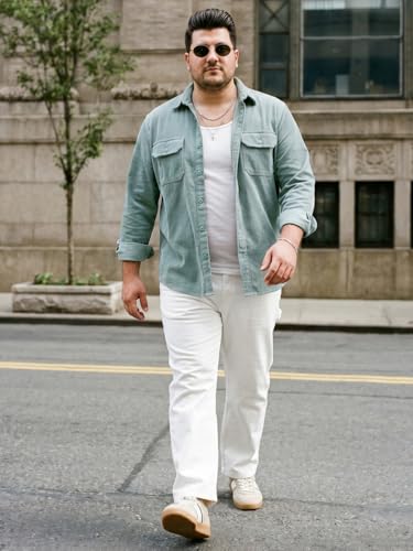 Image of Urbano Plus Men's Corduroy Full Sleeve Regular Fit Solid Overshirt with Utility Pockets
