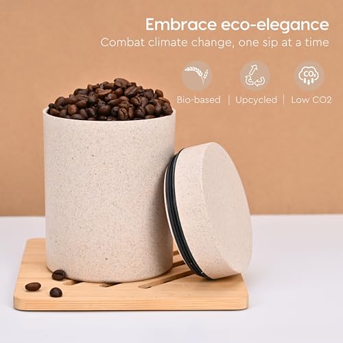 Image of Eha Earth Friendly Canister with Air Tight Lid | Food Storage Container Jars | Microwave Safe | Made with Rice Husk and Bamboo Fibers | 700ml | 1 Piece | Sand Castle
