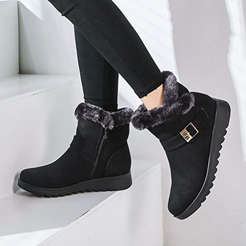 MIOKE Women's Winter Fur Snow Ankle Boots Buckle Suede Waterproof Zipper Anti-slip Warm Snow Short Booties4