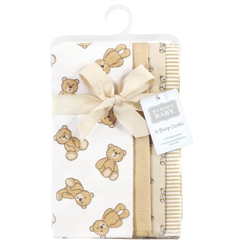 Image of Hudson Baby Unisex Baby Cotton Poly Flannel Burp Cloths, Teddy Bears 4 Pack, One Size
