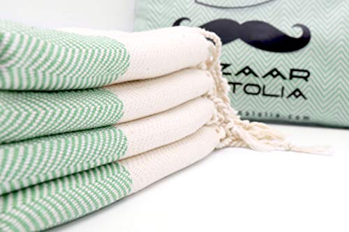 Turkish Hand Towel Set Of 4 Herringbone Peshtemal Towel 100% Cotton 45X20 Light Weight Thin Quick Dry Hand Bath Hair Tea Kitchen Dishcloth Set Green Hand Towels Decorative Bathroom Towel (Green) #TOP5