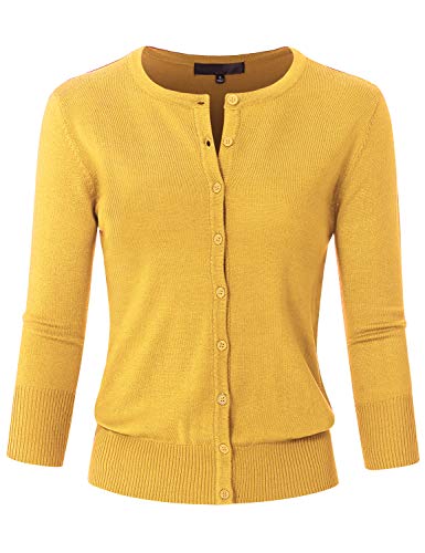 Image of Women's 3 /4 Sleeve Crew Neck Button Down Stretch Knit Cardigan Sweater (S-3XL)