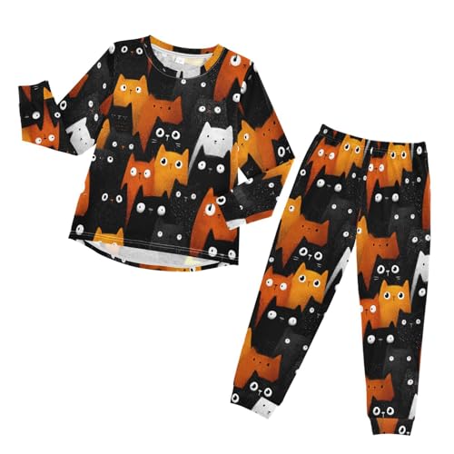 Cute Cats in Soft Pajama Set for All Seasons,Breathable Pjs Long Sleeve Sleepwear,Comfy Loungewear 2 Piece Underwear Set 3T