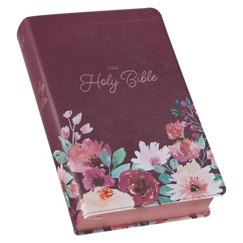 KJV Holy Bible, Giant Print Standard Size Faux Leather Red Letter Edition - Thumb Index & Ribbon Marker, King James Version, Printed Purple Floral