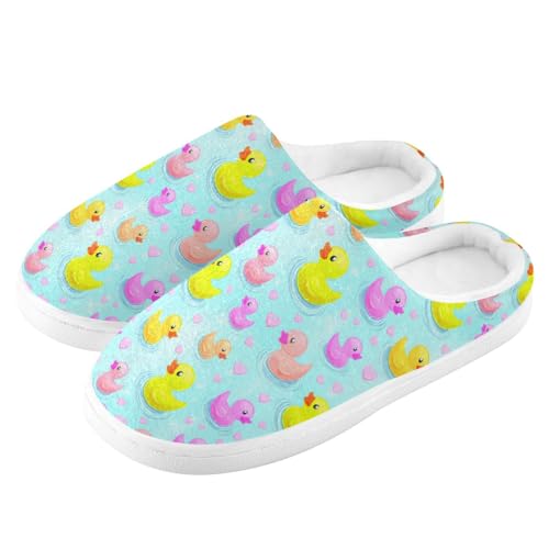 Cute Rubber Duck Blue Slippers for Women Men, Soft House Slippers with Cozy Memory Foam Indoor Outdoor Slippers Size 8/9 23015224