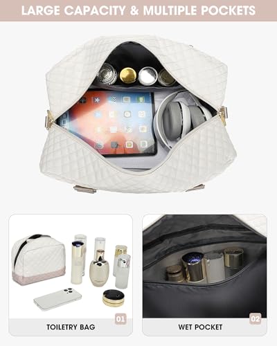 Travel Duffle Bag Weekender for Women: Travel Duffel Bag Carry-On Overnight Bag with Shoe Compartment & Wet Pocket Large Weekend Tote Bag withGym Duffel Bag for Hospital Beige2