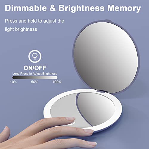 Luckme Led Lighted Compact Mirror,Compact Mirror With Light,Upgraded 4 Inch 1X/5X Magnification Travel Makeup Mirror, Brightness Adjustable 2-Side Pocket Mirror For Handbag, Purple #TOP3