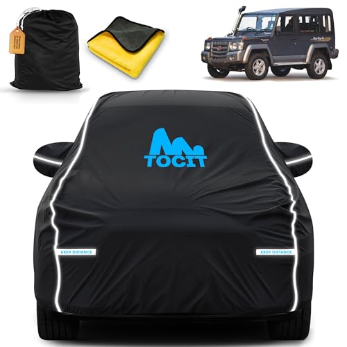 Image of Force Gurkha Waterproof Long Life Car Cover with Safety Glow Reflective Strap, Premium Velvet Velour Fabric, Soft & Stretchable, Machine Washable, Tri-Stitch Custom Fit with Mirror Pocket