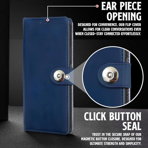 Image of WOW IMAGINE Shock Proof Flip Cover Back Case for Realme Narzo 60 PRO | 11 PRO | 11 PRO Plus 5G (Magnetic Button Flip Case | Wallet Pockets & Stand | Leather Finish | Oxford Blue)