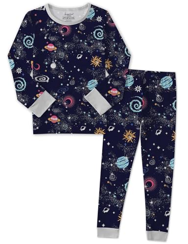 Jimonda Kids 2pcs Pajamas Set Ultra-Soft Long Sleeve Boys Girls Sleepwear for Toddlers Clothes Gentle Fabric No-Slip Cuffs Perfect for Bedtime Family Photo Sessions(Starry Sky,5T)