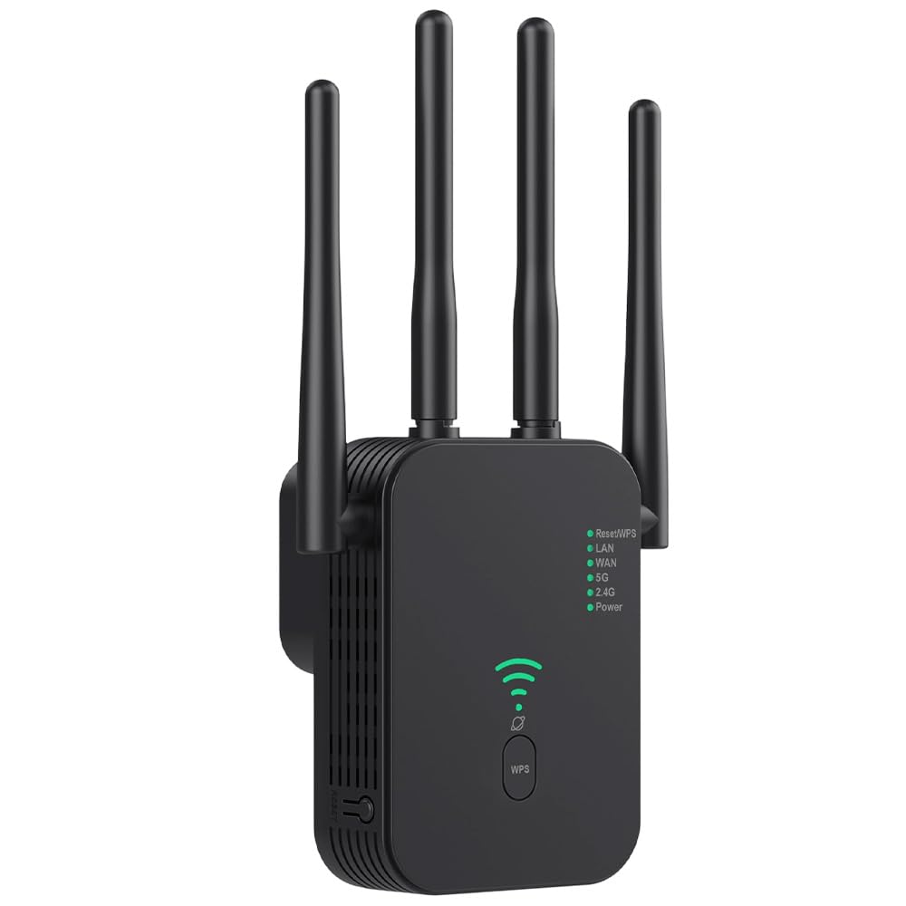 Wzmacniacz Wi-Fi, wzmacniacz sygnału WiFi, wzmacniacz sygnału WiFi, 2,4 GHz + 5 GHz WiFi Booster z repeaterem, kompatybilny ze wszystkimi routerami z 1 portem WAN, 1 portem LAN, obsługa WPS