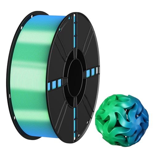 KELEIDI Silk PLA Filament 1.75mm Dual-Color and Three-Color PLA 3D Printer Filament 2-in-1 co-Extrusion 1KG Spool (2.2 pounds) (Blue Green)
