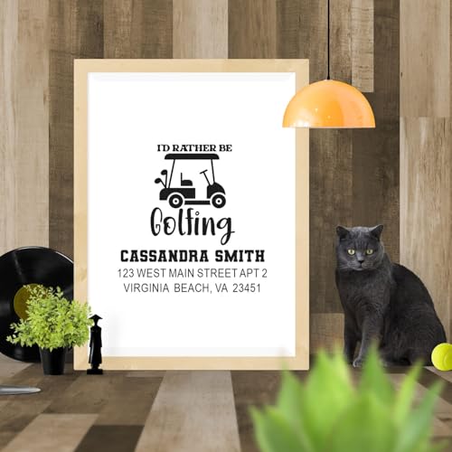 Image of Golfing Enthusiast Design Cart Rubber Stamp - Playful Retro Design, Heritage-Made, Three Line Standard 1-5 /8 Square Wood Handle, for Enthusiasts & Collectors, Unique