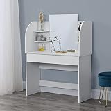 [en.casa] Schminktisch Köla 140x108x40cm Frisiertisch mit Spiegel und Schublade Frisierkommode Weiß