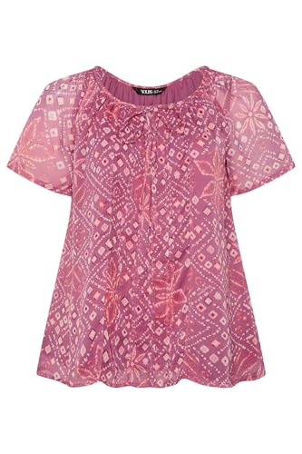 Image of Yours Curve Geometric Ikat Print Pintuck Blouse - Women's - Plus Size Curve Pink