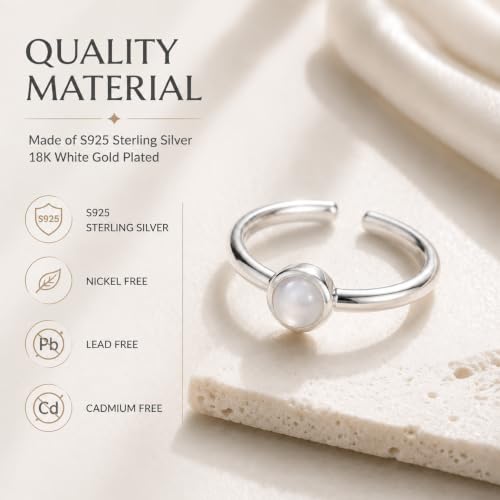 Natural White Agate Ring for Women 925 Sterling Silver Adjustable Open Ring - image 7