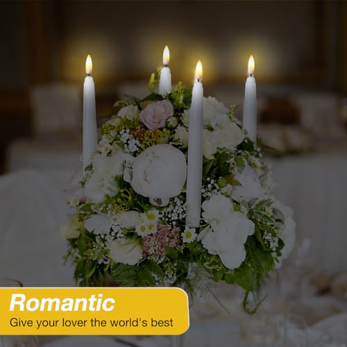 Image of Tuanse 20 Pcs Flickering Flameless Taper Candles Bulk LED Battery Operated Realistic Flame Effect with Remote & Timer Safe No Fire Wax Drip Candles for Wedding Church Home Decor (8.46 inch,White)