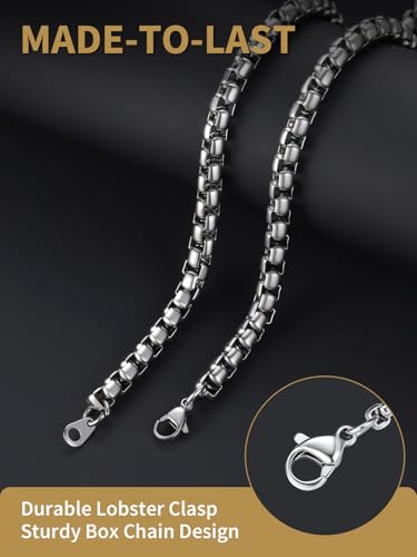 FindChic Stainless Steel Square Box Chain for Men | Silver/Gold/Black Rolo Necklace for Pendant | 2mm/3mm/6mm/8mm Width | No Tarnish, Hypoallergenic Hip Hop Jewelry with Gift Box | 18"-30" Length - Image 6
