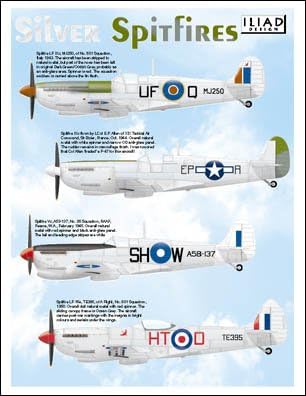 Iliad Silver Spitfires: Mk Vc, Mk IXc, Mk XVIe (1/48 Decals, 48007)