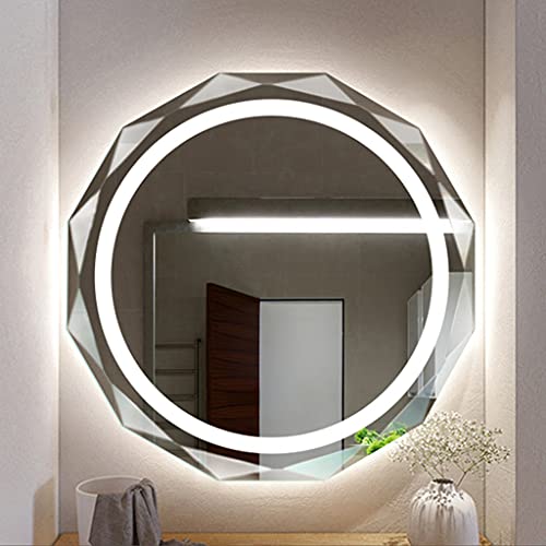Led-badkamer Spiegel Ronde Diamant-gesneden Frameloze Ijdelheid Spiegel Wandmontage Make-up Spiegelemperatuur Zonder… - Afbeelding 4