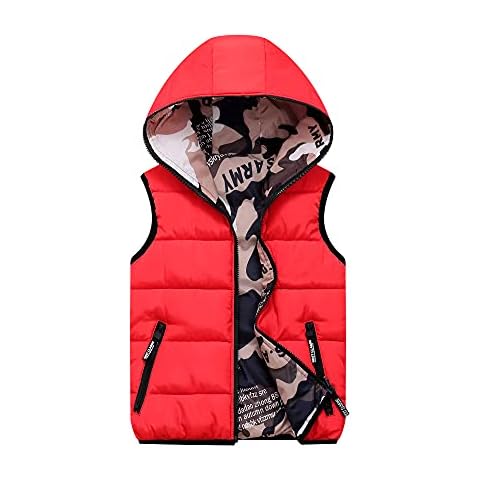 Winter Kids Gilet Warm Vest for Parent-Child Windproof Outfit Reversible Snow Sleeveless Jacket Cotton Lightweight Girls Red Hooded Vest for 2-3 Years Cover